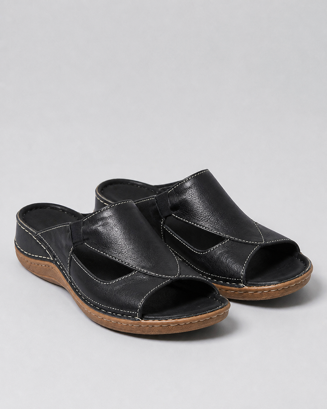 Calva Cut-Out Mule Sandals | Women's Flat Slip-On Sandals — Black — hero