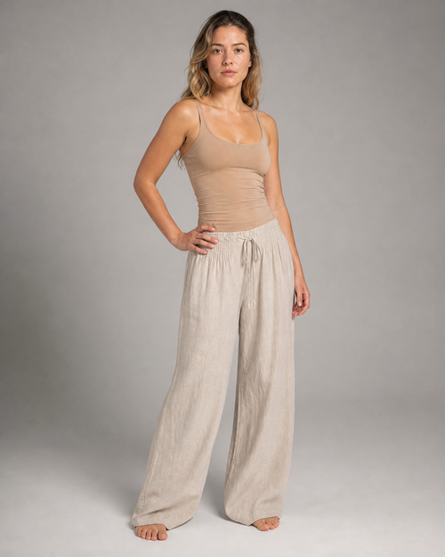 Annabelle Wide-Leg Palazzo Pants | Women's Drawstring Trousers — Apricot — threequarter