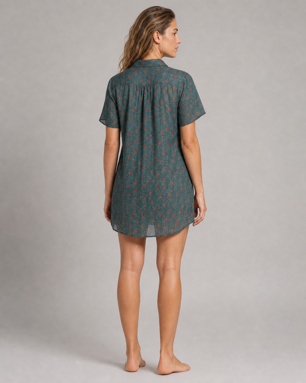 Annette Floral Half-Placket Shirt | Women's Short-Sleeve Top — Green — back