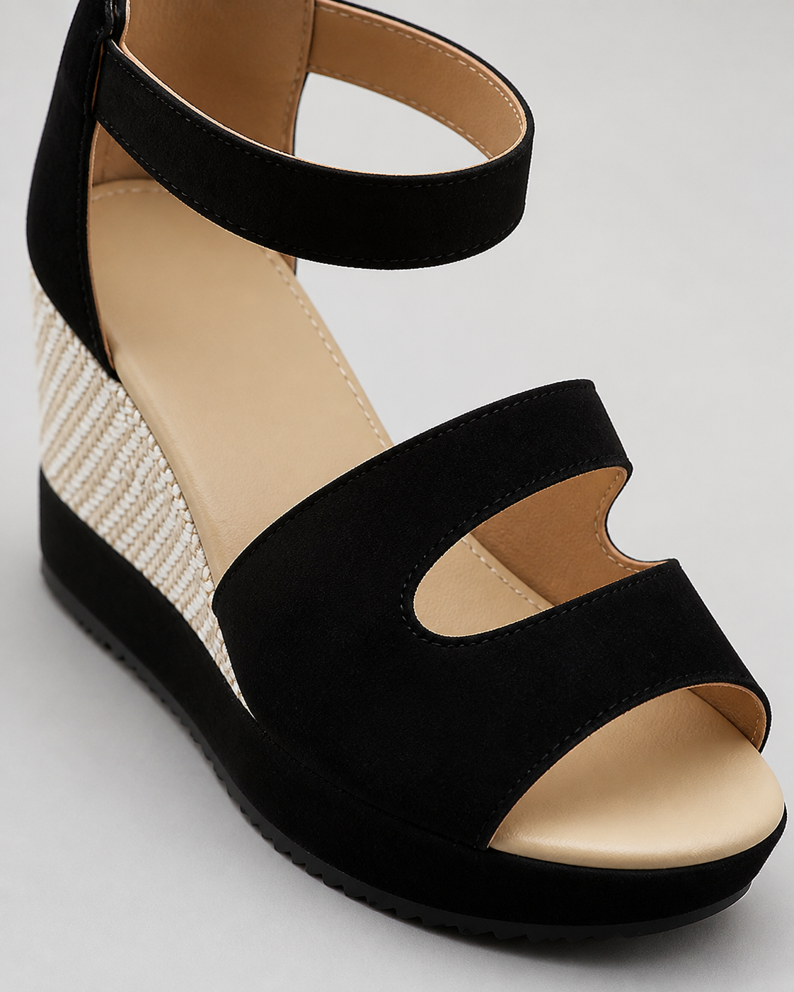 Calvina Ankle-Strap Wedge Sandals | Women's High Wedge Sandals — Black — macro