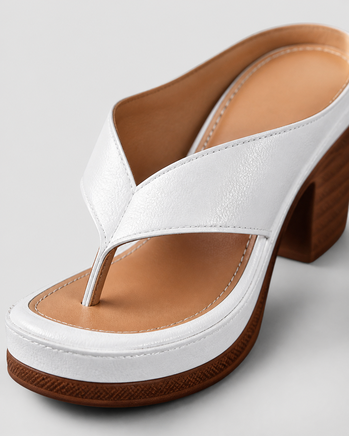 Talia Block Heel Thong Sandals | Women's Ankle-Strap Sandals — White — macro