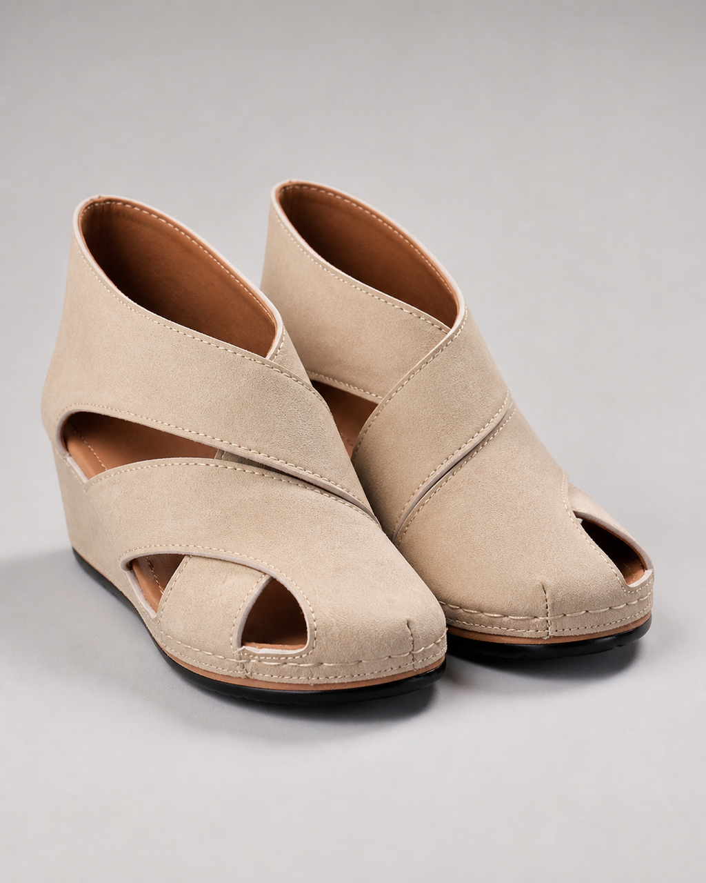 Ella Round-Toe Wedge Sandals | Women's Platform Slip-On Sandals — Khaki — hero