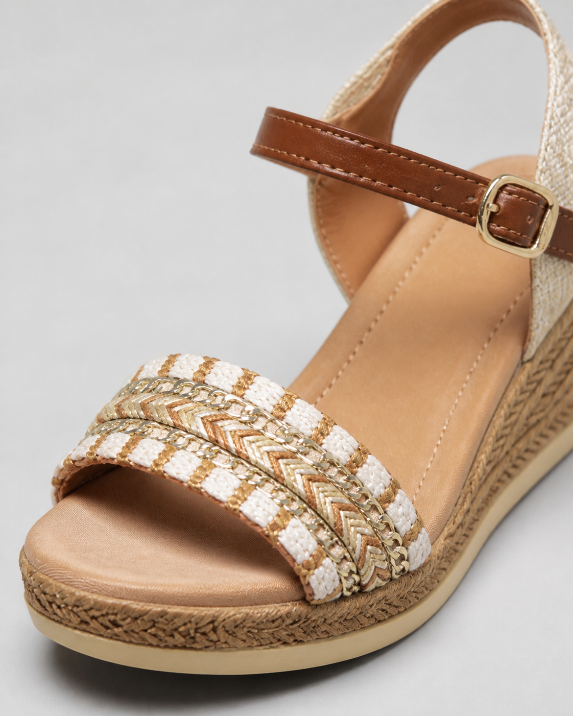 Elora Braided Wedge Sandals | Women's Espadrille Ankle-Strap Sandals — Beige — macro