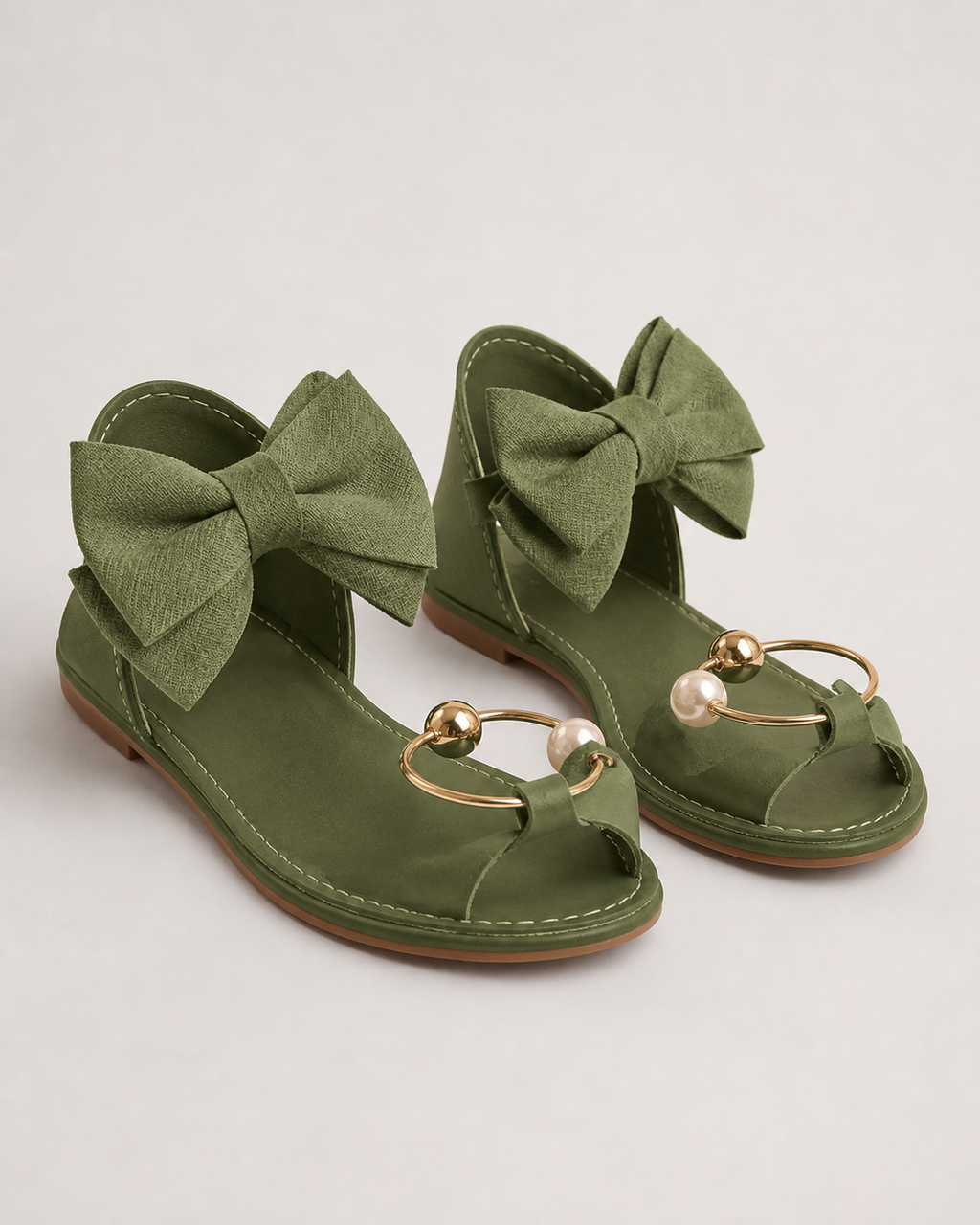 Corwyn Bow Flat Sandals | Women's Pearl Ankle-Cuff Sandals — Green — hero