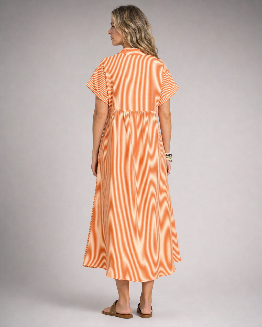 Corinne Striped Shirt | Women's Relaxed Button-Up Top — Orange — back