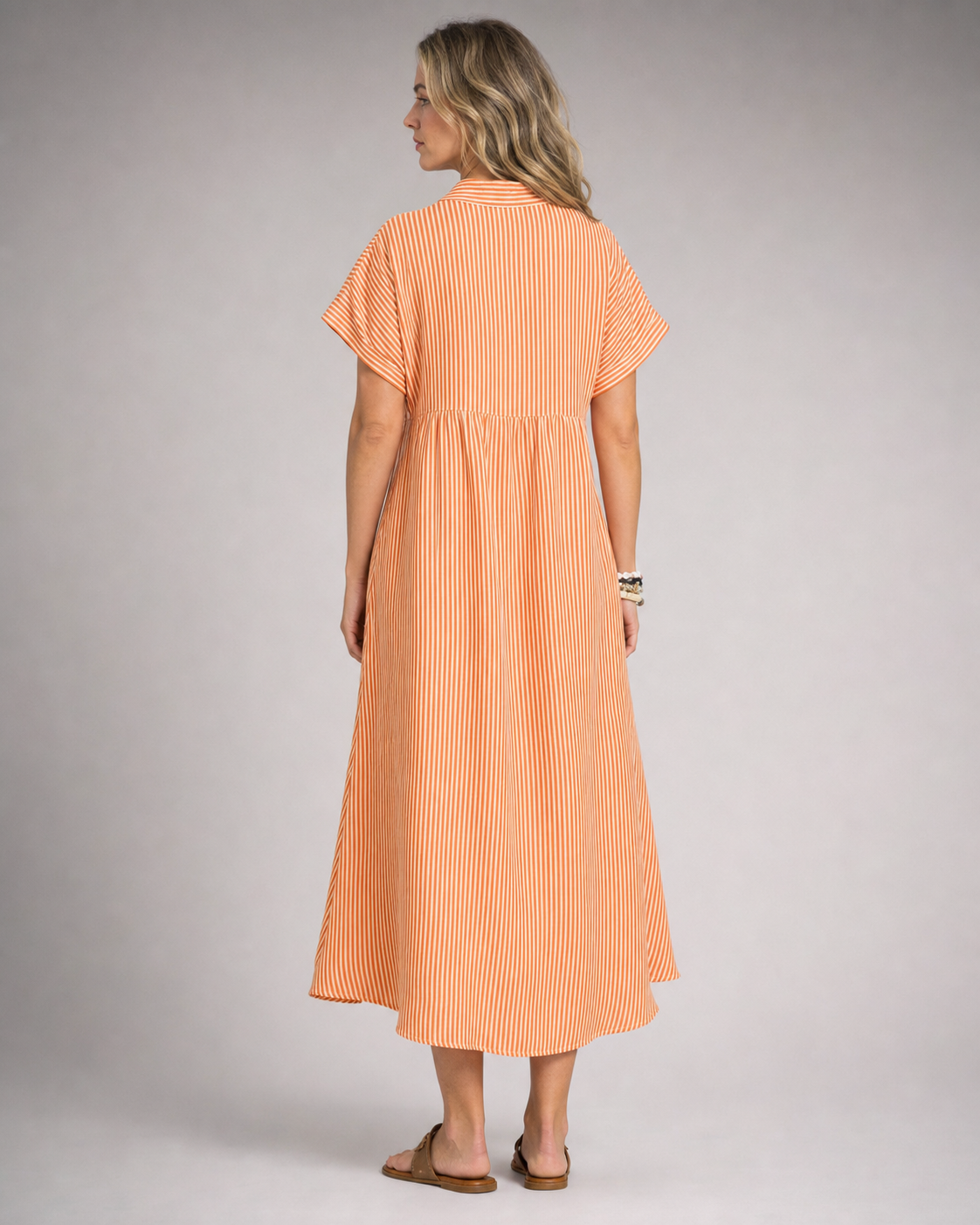 Corinne Striped Shirt | Women's Relaxed Button-Up Top — Orange — back