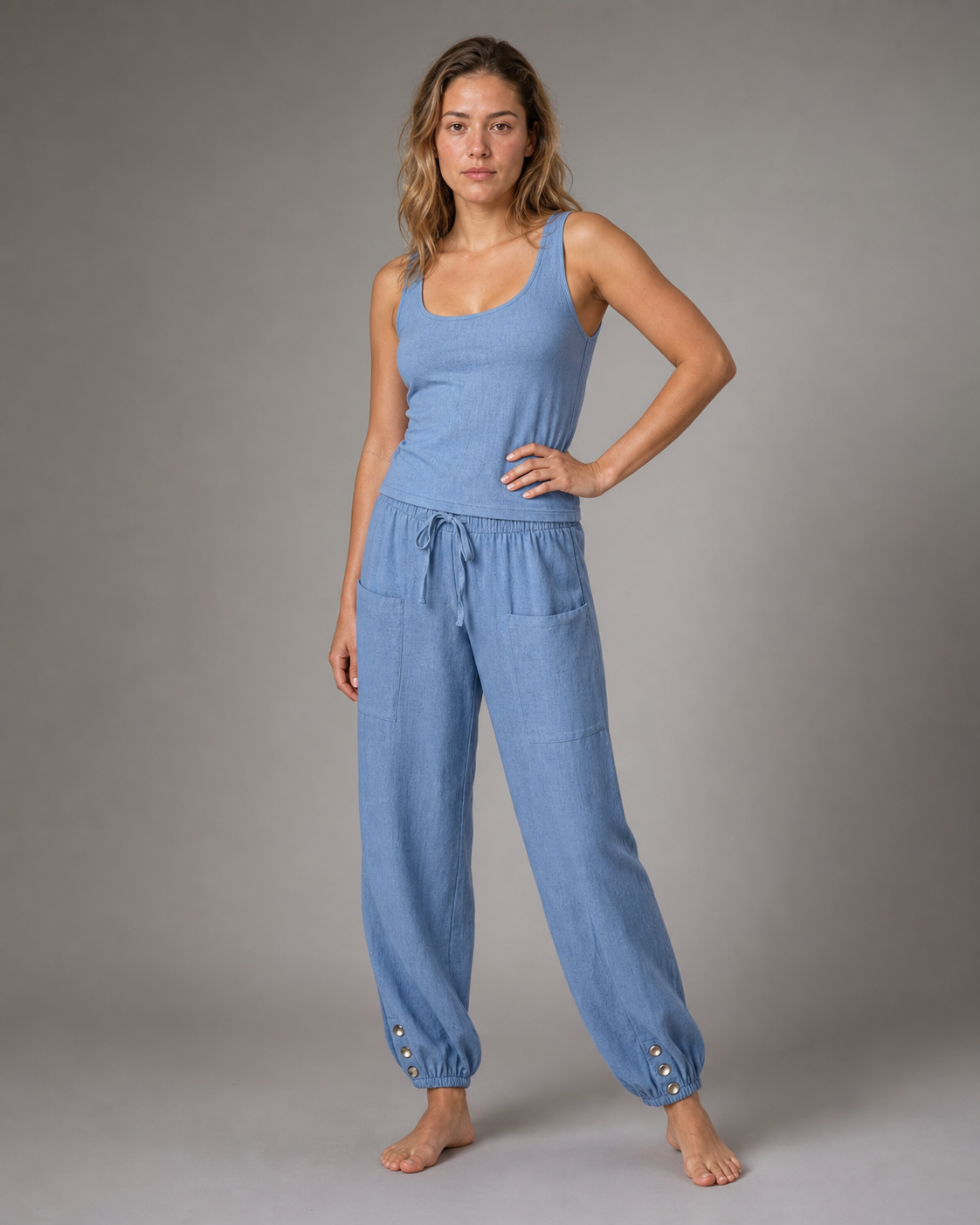 Lena High-Waist Straight Pants | Women's Relaxed Trousers — Denim Blue — threequarter