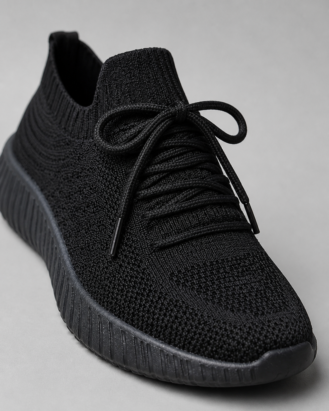 Kerry Knit Comfort Sneakers | Women's Lightweight Walking Trainers — Black — macro