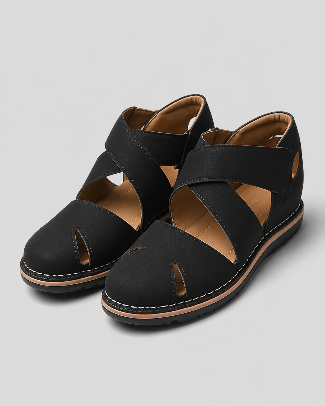 Ella Round-Toe Wedge Sandals | Women's Platform Slip-On Sandals — Black — hero