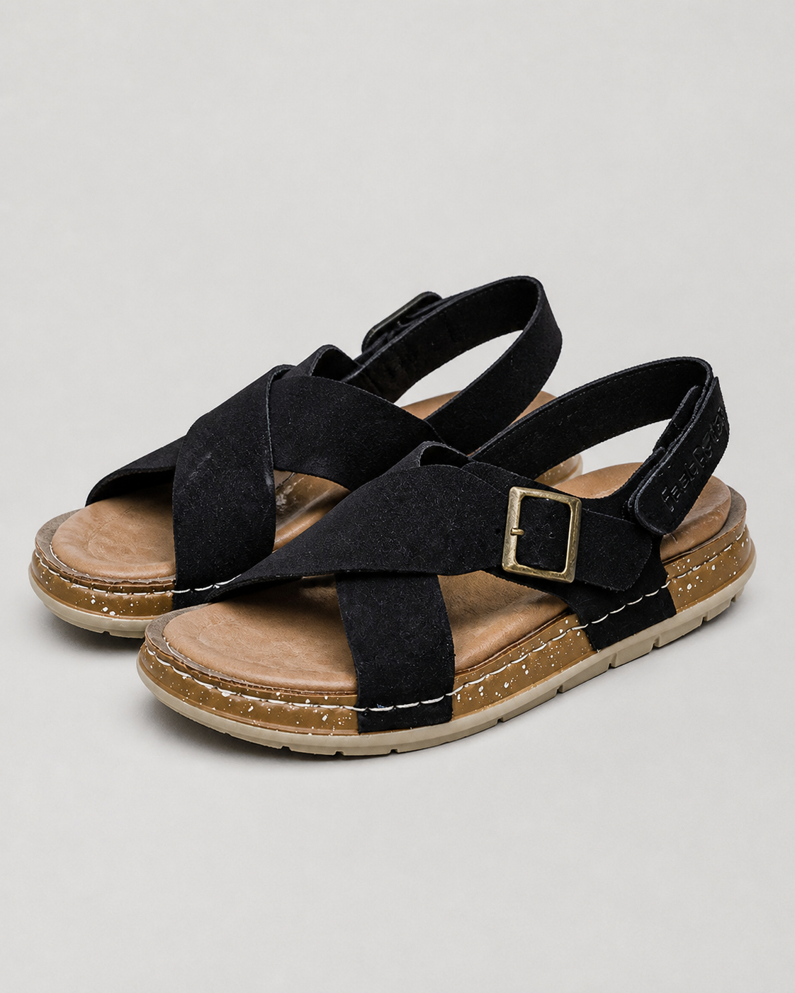 Viola Cross-Strap Wedge Sandals | Women's Cushioned Comfort Sandals — Black — hero