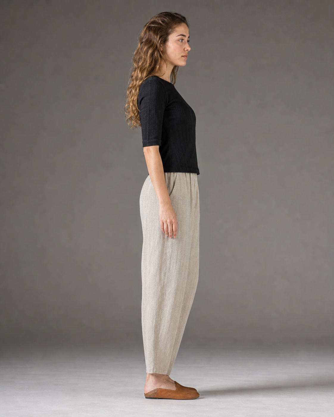 Desiree Relaxed Barrel Pants | Women's Lightweight Summer Trousers — Beige — side
