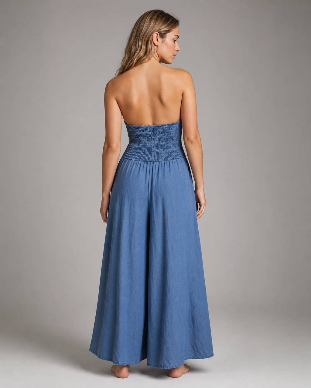 Lorraine High-Waist Palazzo Pants | Women's Wide-Leg Trousers — Blue — back