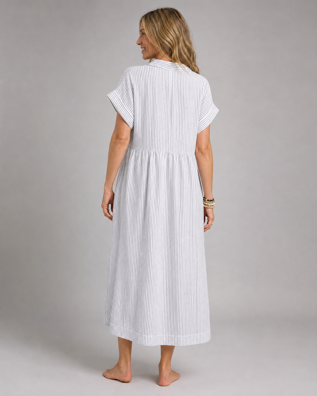Corinne Striped Shirt | Women's Relaxed Button-Up Top — White — back