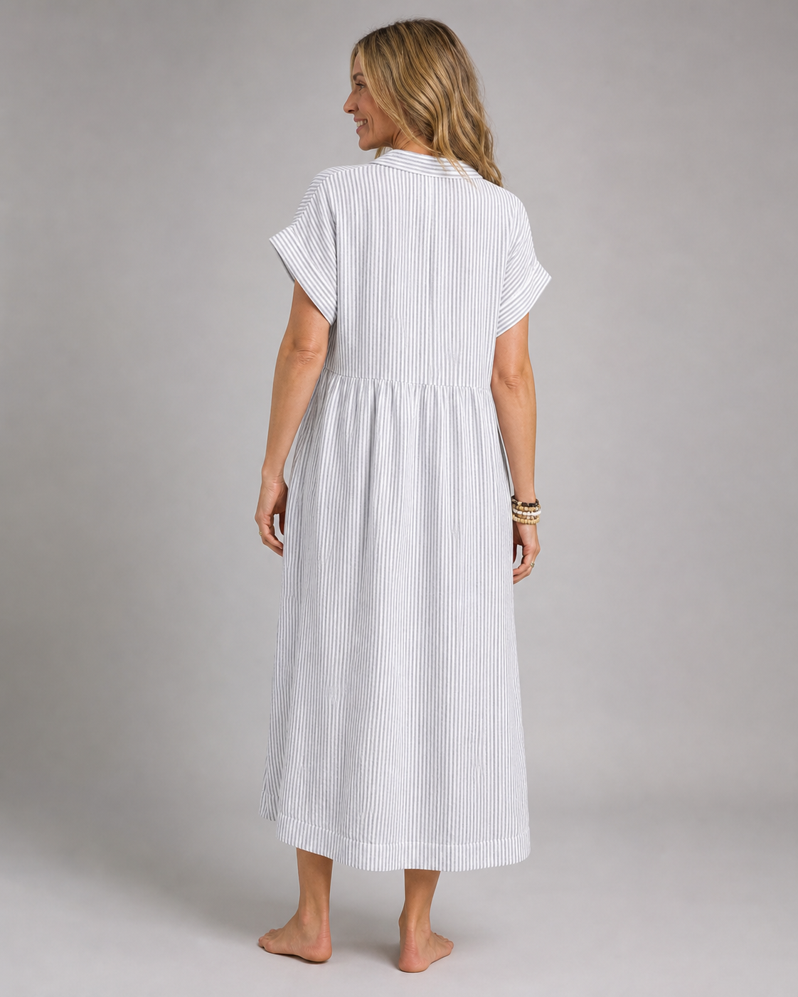Corinne Striped Shirt | Women's Relaxed Button-Up Top — White — back