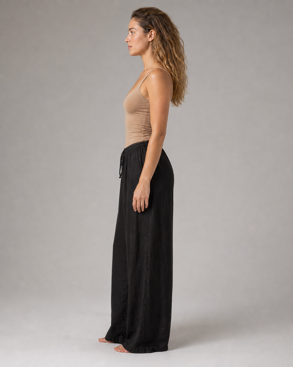 Sandra Drawstring Wide-Leg Pants | Women's Relaxed Trousers — Black — side