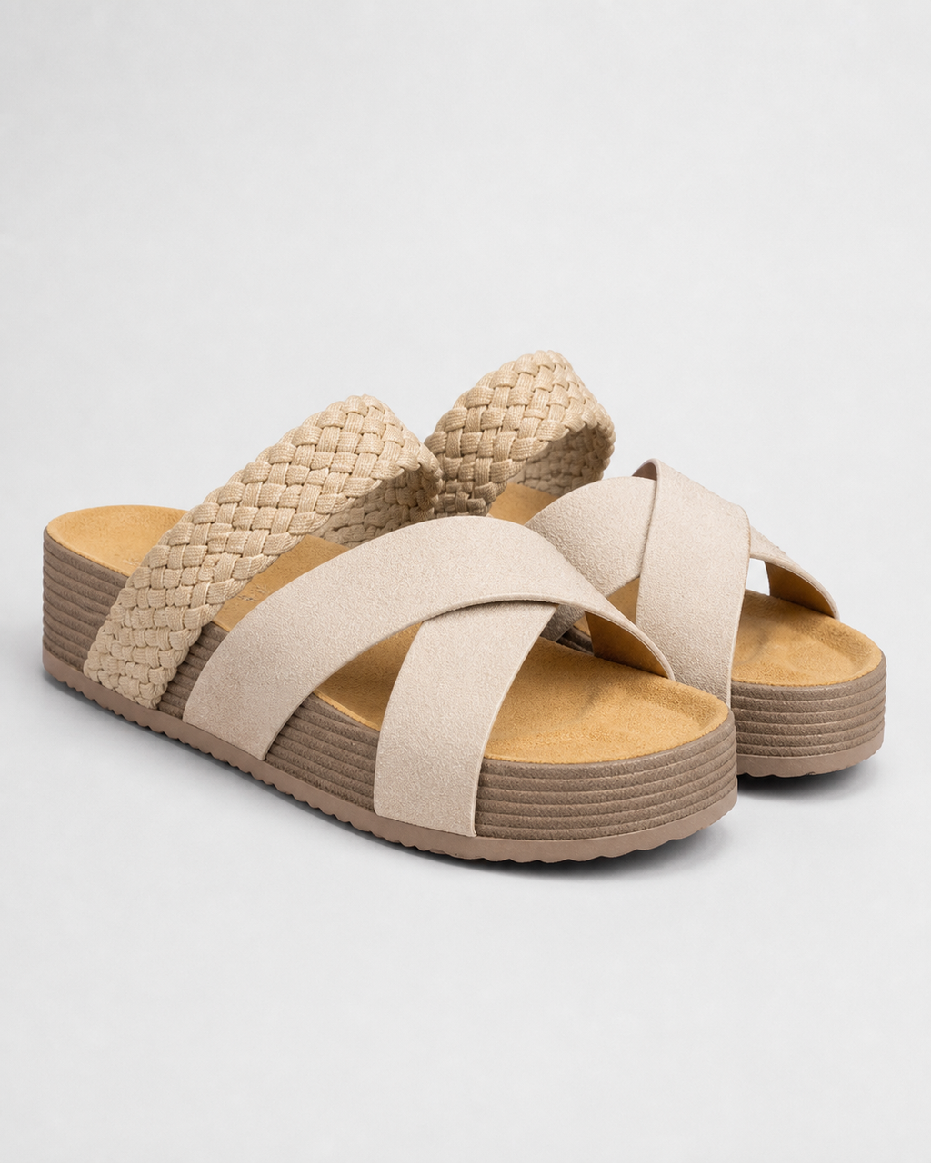Darcey Woven Cross-Strap Sandals | Women's Cushioned Wedge Sandals — White — hero