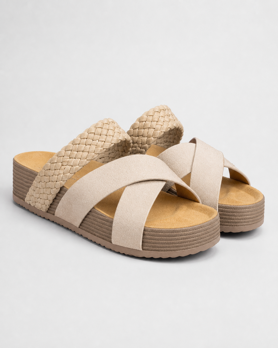 Darcey Woven Cross-Strap Sandals | Women's Cushioned Wedge Sandals — White — hero