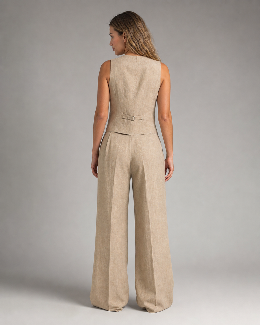 Omi Two-Piece Set | Women's Effortless Wide-Leg Co-Ord — Beige — back