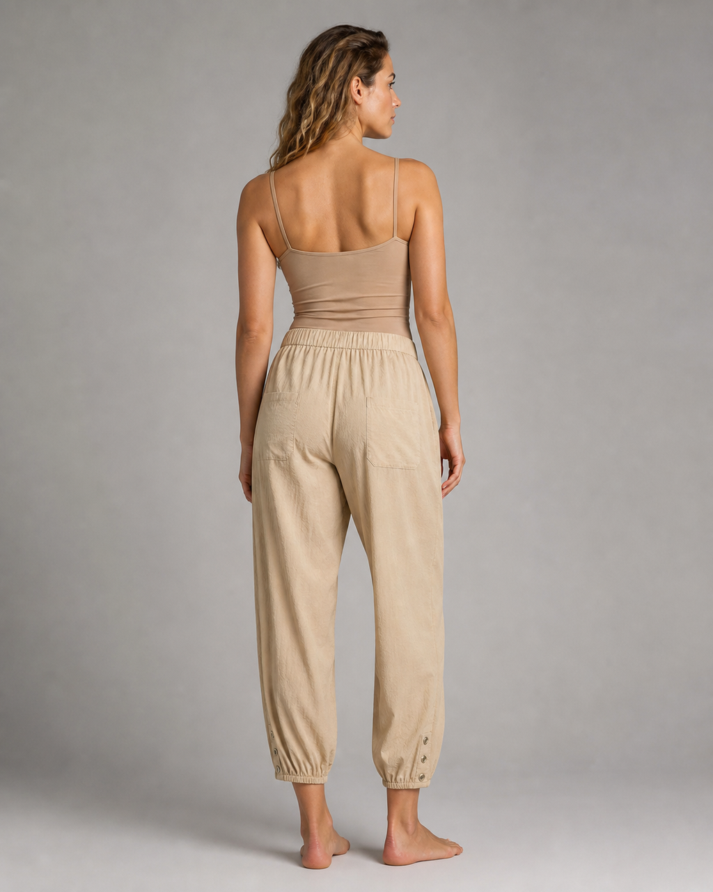 Lena High-Waist Straight Pants | Women's Relaxed Trousers — Khaki — back
