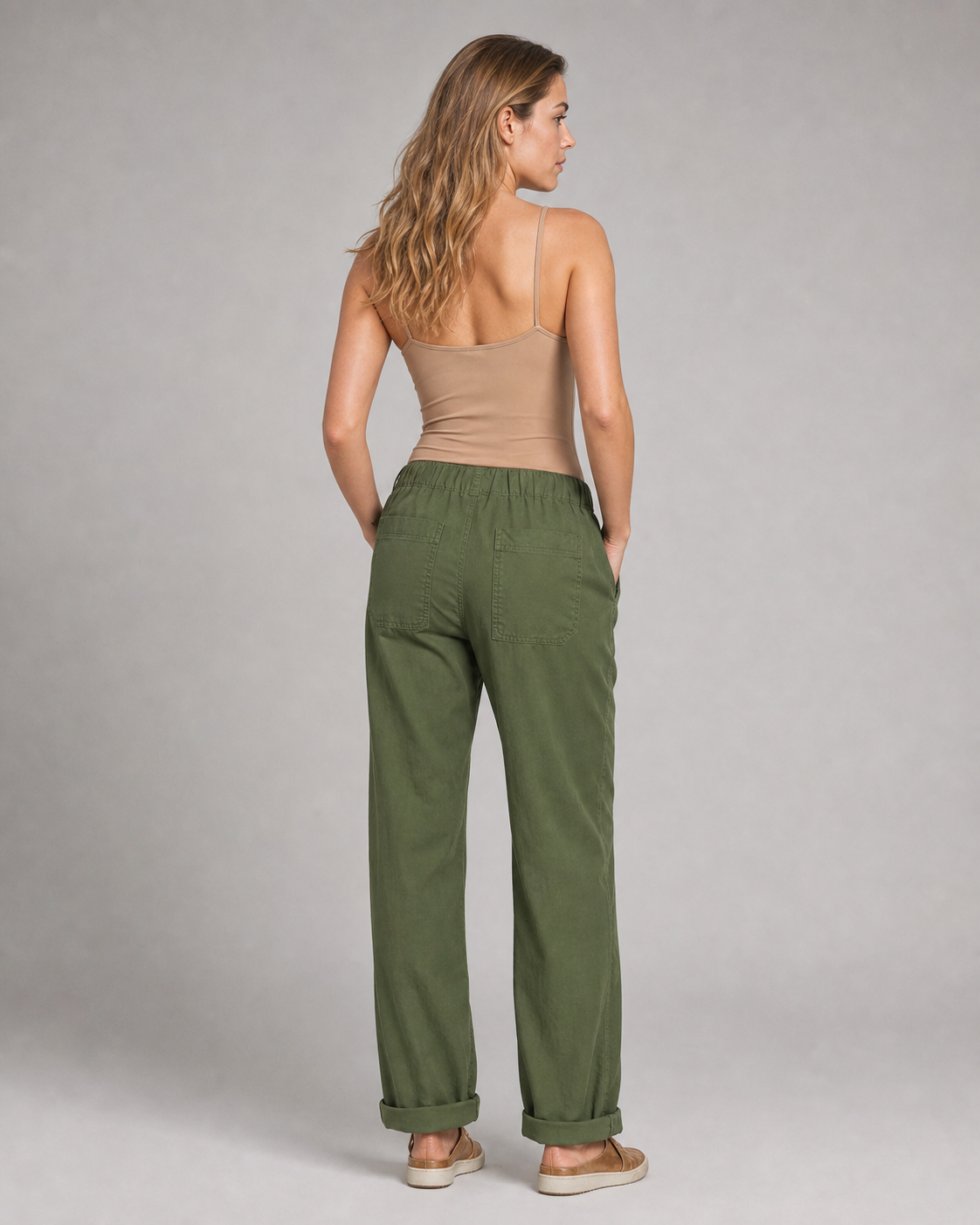 Lise Relaxed Straight Pants | Women's Elegant Trousers — Green — back