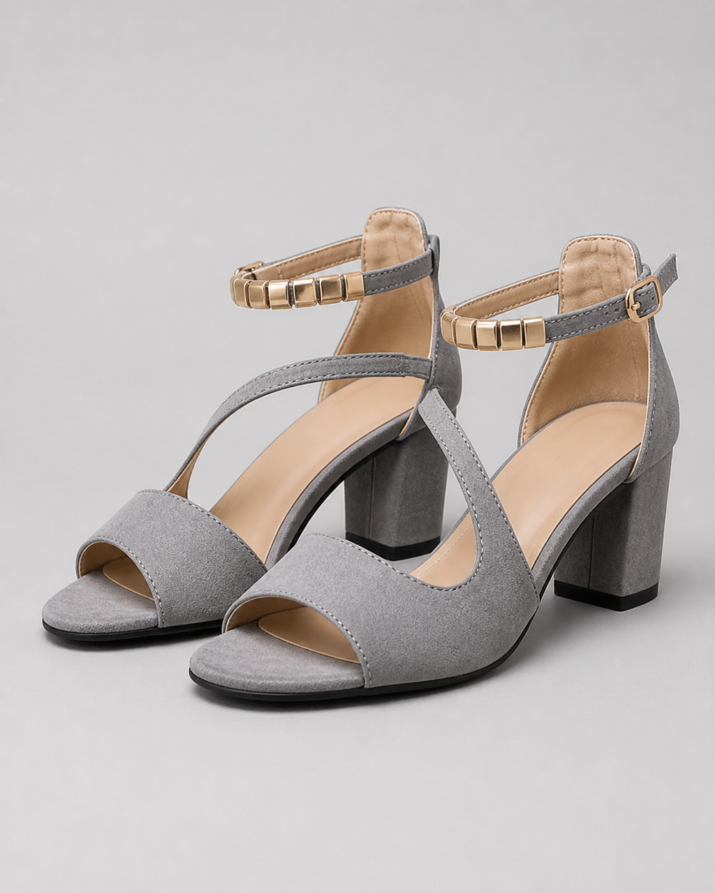 Angelica Block Heel Sandals | Women's Ankle-Strap Heeled Sandals — Gray — hero