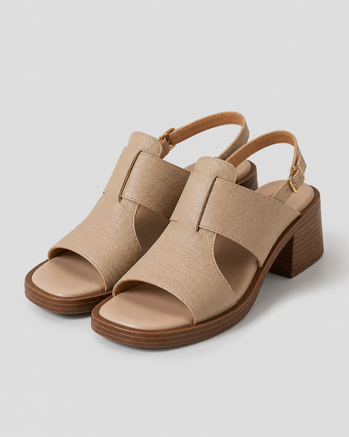 Enara Wide-Band Mule Sandals | Women's Low Block Heel Sandals — Khaki — hero