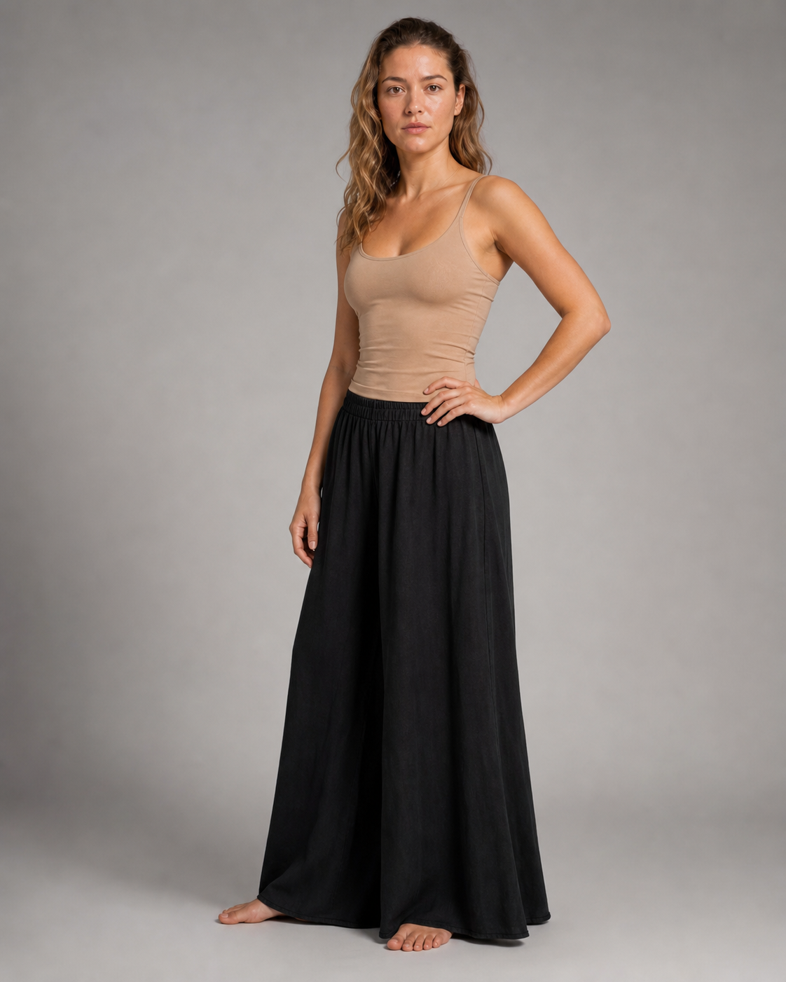 Nicole Wide-Leg Pants | Women's Elegant Relaxed Trousers — Black — threequarter