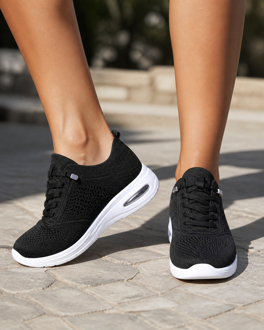 Velra Mesh Slip-On Sneakers | Women's Platform Walking Trainers — Black — onfoot