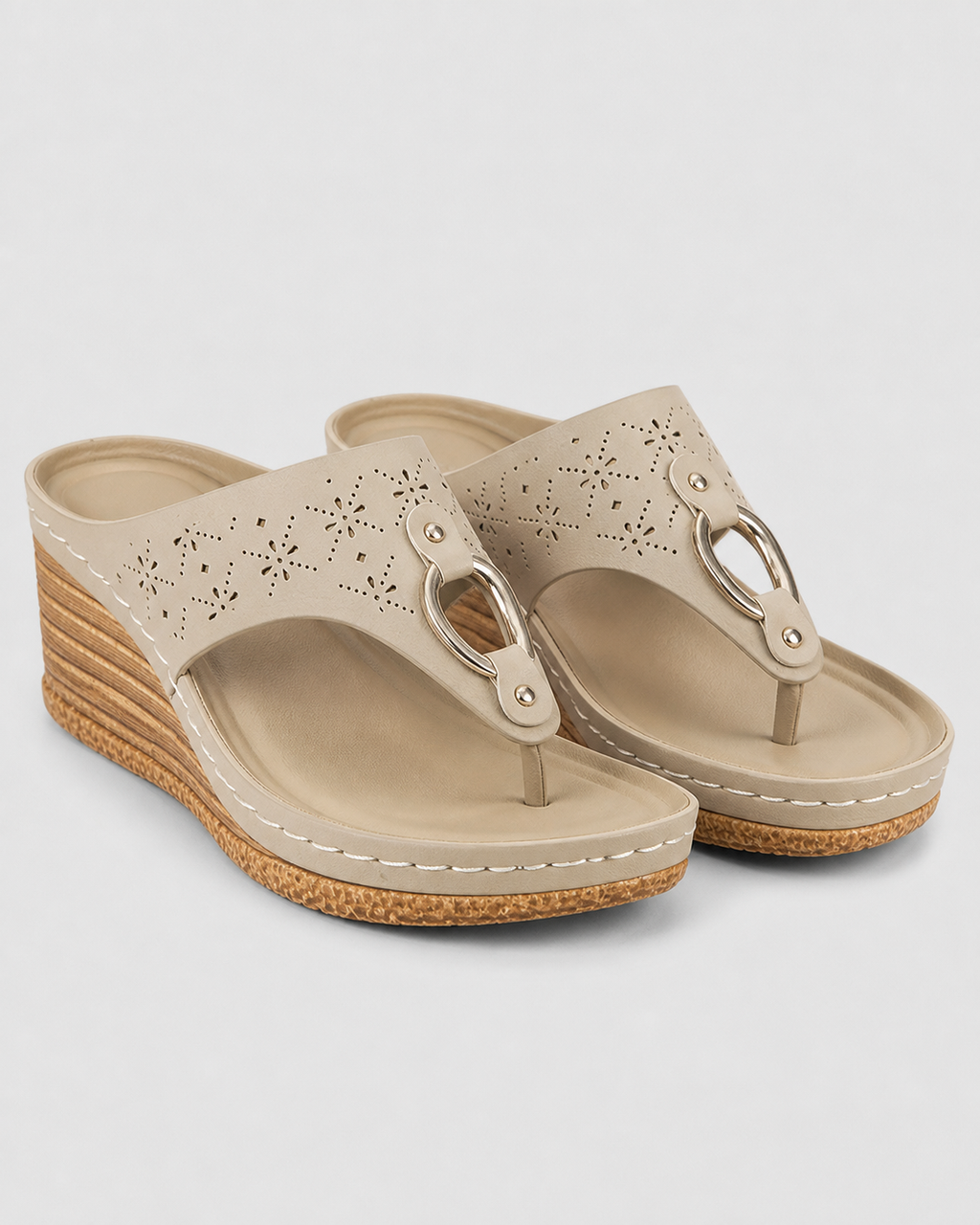 Bianca Toe-Loop Flat Sandals | Women's Embellished Comfort Sandals — Beige — hero