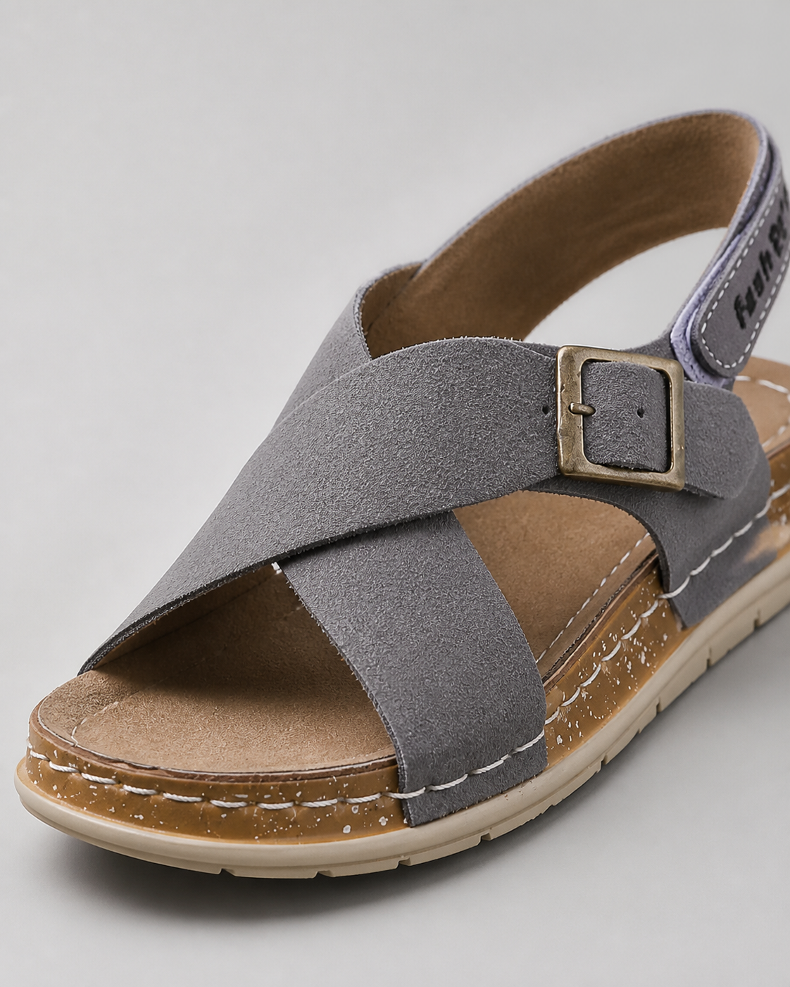 Viola Cross-Strap Wedge Sandals | Women's Cushioned Comfort Sandals — Dark Gray — macro