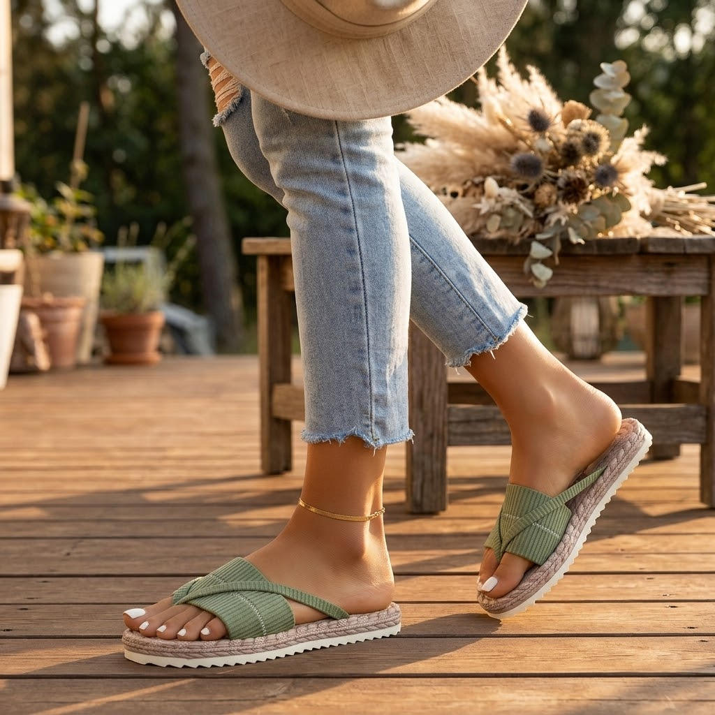 Wrenley Cross-Strap Espadrille Slides | Women's Slip-On Sandals