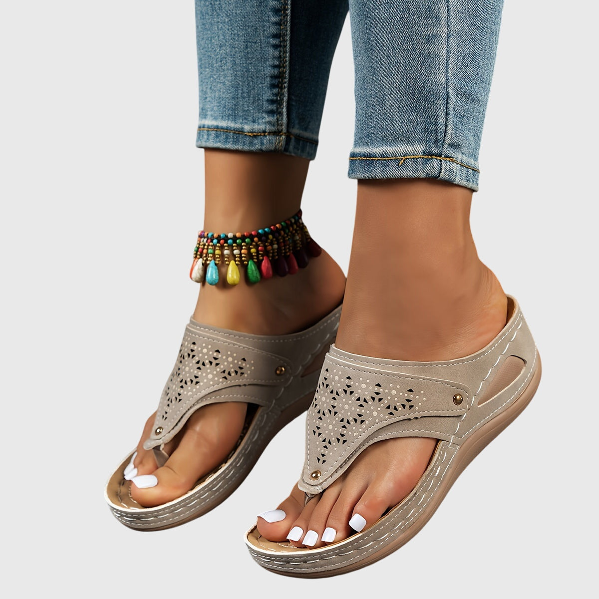 Xaria Beaded Wedge Sandals | Women's Toe-Post Platform Sandals