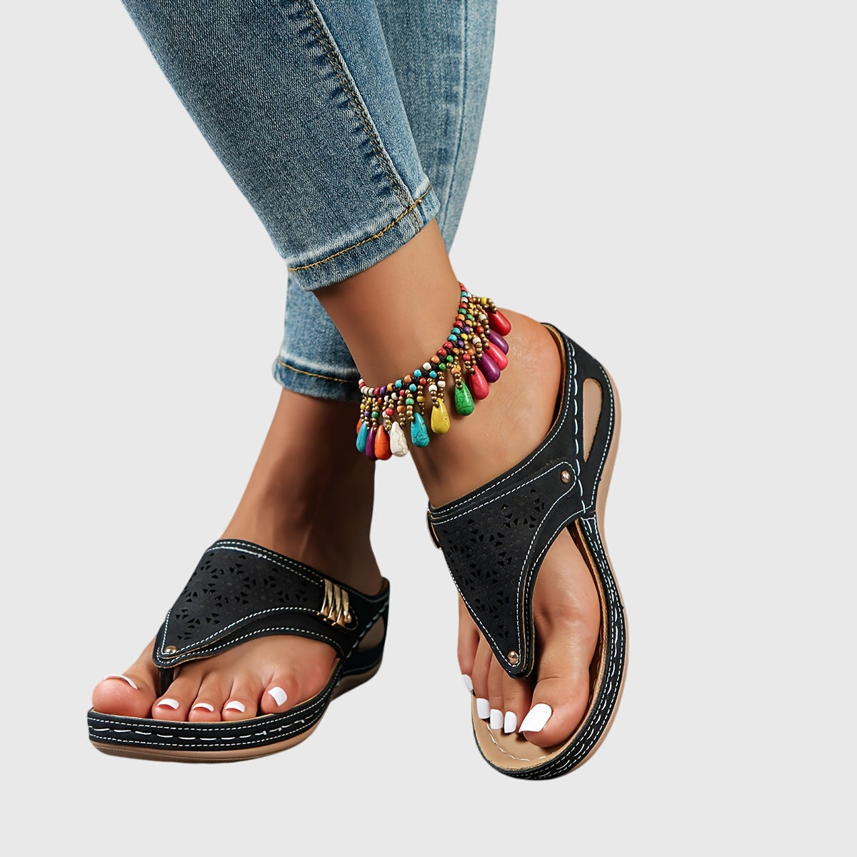 Xaria Beaded Wedge Sandals | Women's Toe-Post Platform Sandals